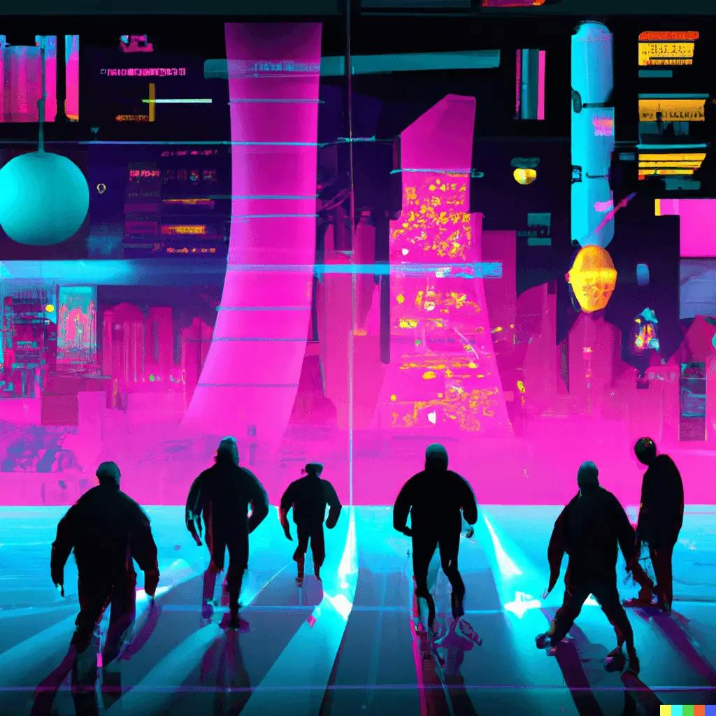 A lone figure, immersed in holographic projections representing Scrum principles, stands in the neon glow of a Blade Runner 2049-inspired cityscape. The silhouette is engaged in the act of discovery, learning from the vibrant symbols of sprint cycles, cross-functional teams, and iterative development hovering around. Each symbol, from the prioritized backlog to retrospectives, is portrayed as a futuristic, neon-lit element. The scene is steeped in an atmospheric cyberpunk aesthetic, seamlessly blending abstract concepts from the blog post with a dynamic, futuristic setting.